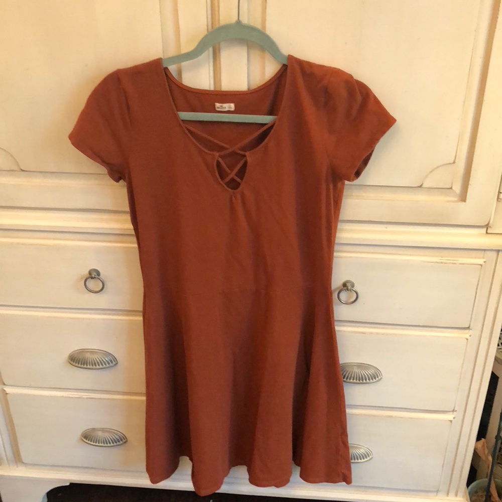 BURNT ORANGE CROSS FRONT DRESS